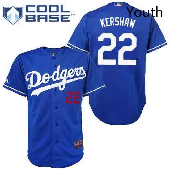 Youth Majestic Los Angeles Dodgers 22 Clayton Kershaw Replica Royal Blue Cool Base MLB Jersey